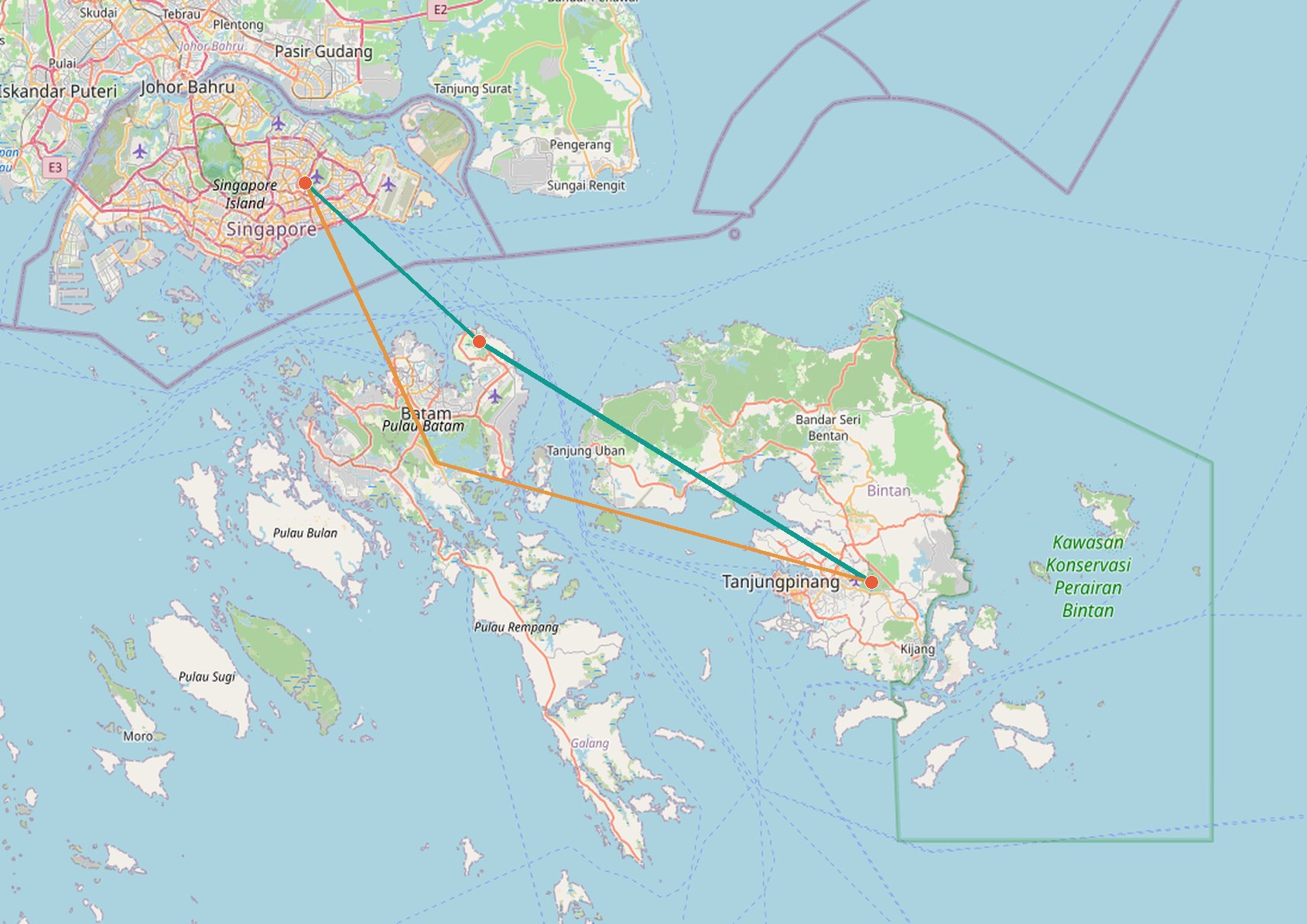 OpenStreetMap of the Singapore, Batam and Bintan corridor